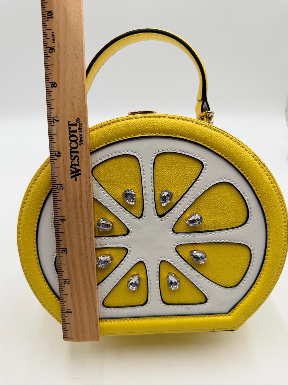 Yellow Lemon Slice Aldo Rhinestone Novelty Top-Handle Bag with Crossbody Strap - Picture 3 of 15